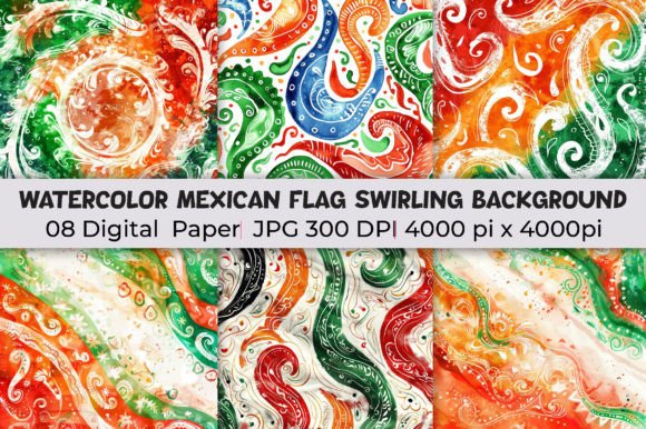 Transform Projects with Watercolor Mexican Flag Swirling Backgrounds